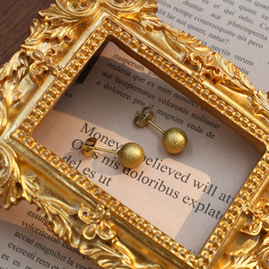 Stylish Korean Style Frosted Gold Ball <b>Stud</b> Earrings <b>Titanium</b> Steel Round Shape Fashion Jewelry - Product Image 1