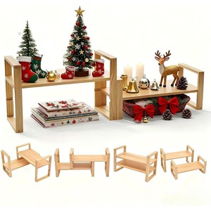 Estante de almacenamiento de madera para cosméticos y productos para el cuidado de la piel, color madera natural, estante organizador de madera maciza - Product Image 1