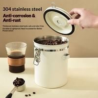 Pot de stockage de café en acier inoxydable rond, scellé sous vide, pour grains et poudre, capacité 1-2L