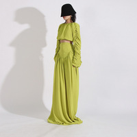Ensemble deux pièces de qualité supérieure, nouvelle jupe plissée unie taille haute pour femme, ensemble jupe et haut unique pour femme