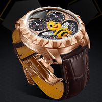 Reloj Mecánico para Hombre Lucky Harvey BEE, Caja de Acero Inoxidable 316L, Espejo de Zafiro, Correa de Cuero Importado, Resistente al Agua 5 Bar, ZLS103