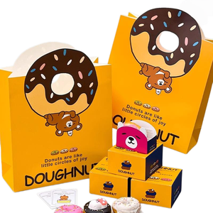 Custom Logo Eco-Friendly <b>Biodegradable</b> Recyclable Donuts Kraft <b>Paper</b> Bag Flat Handle for Food Bakery Items Bread Toast Desserts - Product Image 1