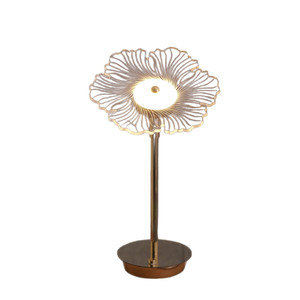 Modern Brass Flower Table Lamp LED Warm White E26 <b>Push</b> <b>Button</b> <b>Switch</b> Decorative Bedroom Light Middle Size Crystal Bell Shade - Product Image 1