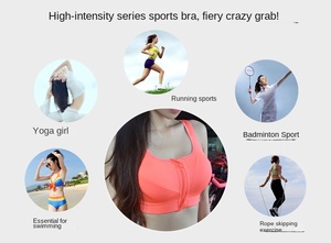 Wholesale Summer Running Fitness Sports <b>Bra</b> Front Zipper Women's Shockproof <b>Wire</b> Free Breathable Backless Bralette - Product Image 5