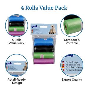 Bolsas para Desechos de Mascotas, 4 Rollos, Azul, Negro, Verde, Morado, Plástico, Portátiles para Perros, Sin Perfume, Bolsas para Eliminar Excrementos - Product Image 3