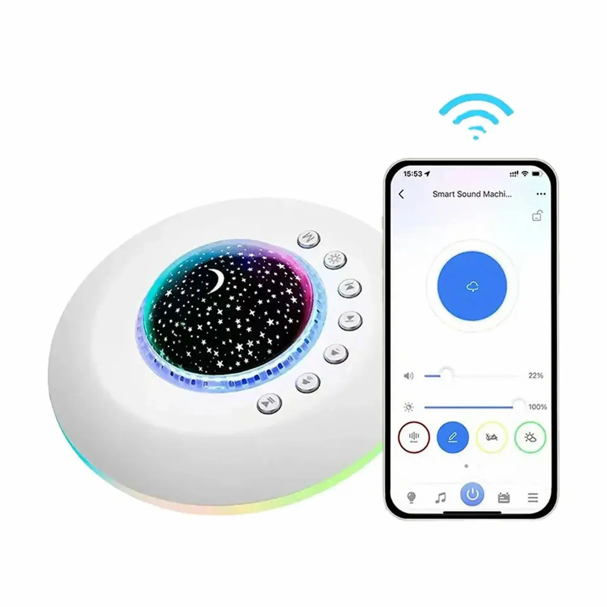 Portable Smart White Noise Machine Mini sons de musique apaisants avec 34 musique unique et bruit blanc de veilleuse
