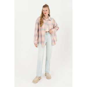 เสื้อเชิ้ตผ้าสักหลาดลายสก๊อตสีชมพู ผู้หญิง ติดกระดุม สไตล์วินเทจลำลอง ใส่ได้ทุกวัน - Product Image 3