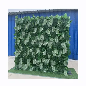 웨딩 파티 장식을위한 5D 서리 녹색 잎 직물 롤업 커튼 꽃 벽 천 인공 식물 벽