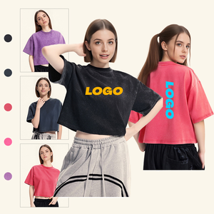 Camisetas Vintage Extra Grandes Personalizadas con Logotipo para <span class=keywords><strong>Mujer</strong></span>, Camisetas Cortas Informales de Manga Corta, Tops de Algodón Lavado al Ácido, Camisetas Grunge de Verano - Product Image 1