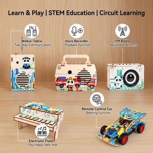 Kit éducatif 5-en-1 en bois pour la fabrication d'une voiture télécommandée électronique, d'un talkie-walkie et d'un projecteur de physique radio, matériel pédagogique STEM pour étudiants - Product Image 3