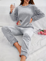 Pyjama thermique d'hiver en flanelle pour femme, ODM, 100 % polyester, 220 g, motif uni, doux, tricoté, col rond, manches longues, longueur intégrale