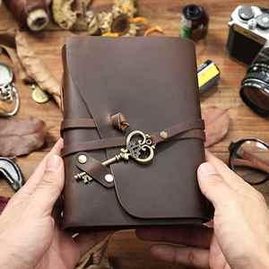 Customized Embossed Logo Vintage First-Layer Cowhide Notebook Handcrafted With Magic Key Design Diary & <b>Notepad</b>-Gift - Product Image 3