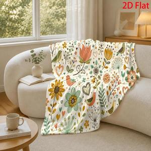 Manta de Franela con Estampado de Corazones y Pájaros, Manta para Siesta, Cálida, Súper Suave, para el Hogar y la Oficina, Impresión Personalizada OEM ODM - Product Image 2