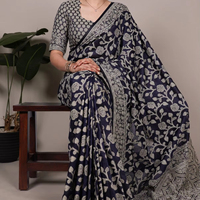 Saree Katun Organik Motif Bunga Blus Katun Sutra Panjang 5,5 Meter Tanpa Jahitan Gaya Tradisional untuk Wanita Acara Pernikahan