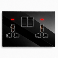 Interrupteur mural moderne de luxe en verre noir, double prise universelle 2 gang, plaque haute brillance résistante aux rayures