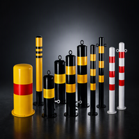 Poteau de signalisation routière en acier, jaune et noir, avec base soudée, bride de montage, réflecteur, robuste, pour barrière de stationnement