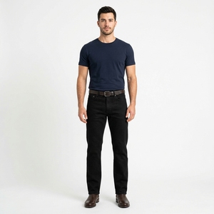 Jeans de Mezclilla de Algodón para Hombre, Corte Recto, Lavado Oscuro, Cintura Alta, Ajuste Regular, Estilo Casual, Transpirables, Ecológicos, para Otoño, a Bajo Precio - Product Image 1