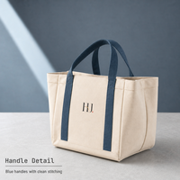 Sac fourre-tout en toile beige à grande capacité avec poignée renforcée, lettres brodées contrastées, couleur, taille, support en tissu