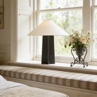 Lampe de chevet moderne en tissu LED avec base en métal artisanale, E14 AC, dimmable, CRI 90 élevé, température de couleur multiple, garantie de 2 ans, lampe de table