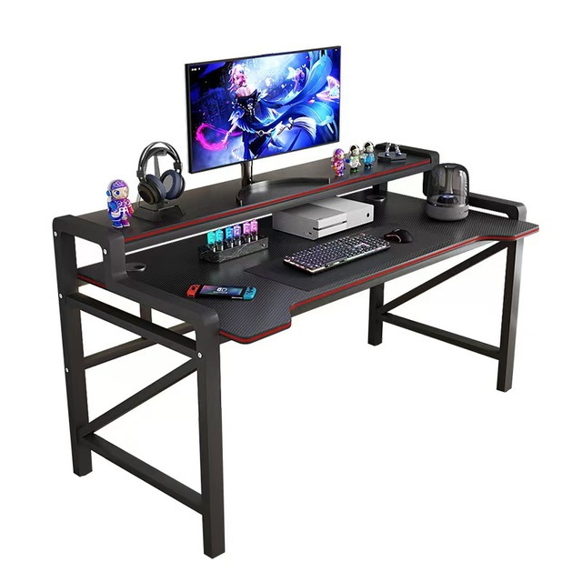 Ergonomic PC Desk for Home Office and Study Metal Carbon Fiber Surface Modern Design