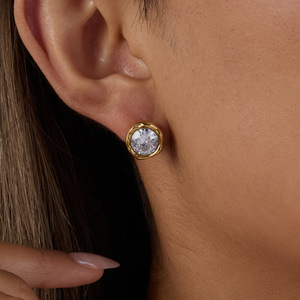 <b>Stud</b> <b>Earrings</b> Gold Plated <b>Crystal</b> Round Bezel Setting Party Jewelry For Women - Product Image 4
