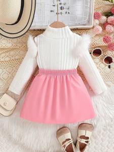 Nuevo Conjunto de 2 Piezas de <span class=keywords><strong>Moda</strong></span> para Bebés Niñas, Primavera, Cuello Alto, Manga Larga, Falda Plisada con Doble Lazo - Product Image 2