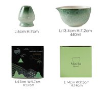 Kit Matcha artisanal Harmony avec glaçure dégradée, Chawan à bec verseur à points en relief, et outils complets pour la préparation du Matcha – Idéal pour un cadeau