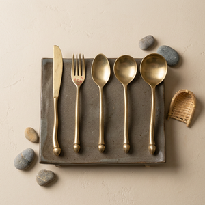 Ensemble de couverts minimalistes en laiton, finition mate, résistant à la rouille, pour mariage et repas - Product Image 1
