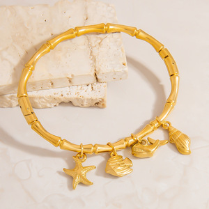 Ocean Theme Seashell Starfish Charm <b>Bracelet</b> Gold Plated Zinc Alloy Women's Jewelry Gift Accessory - Product Image 2