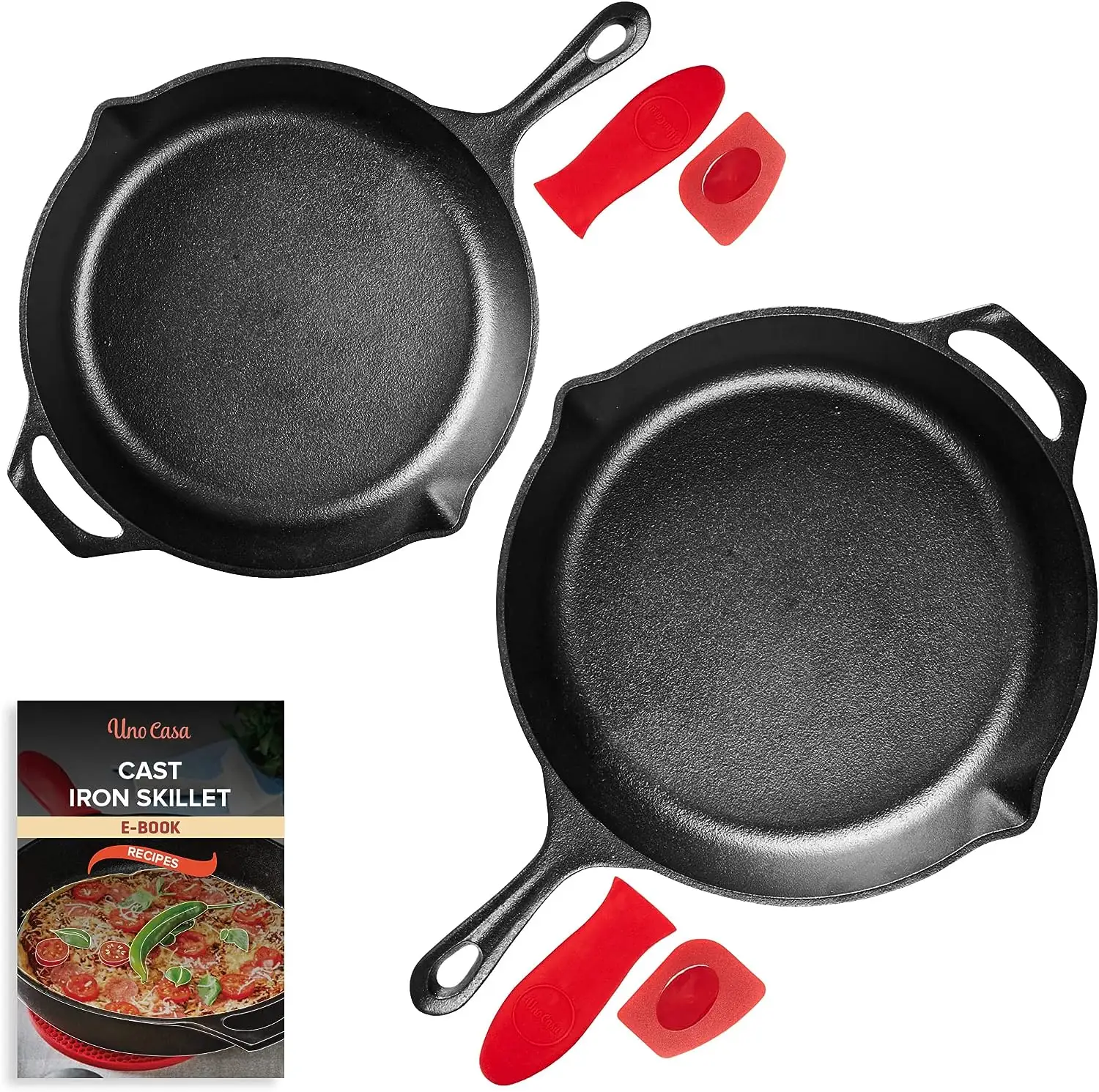 Cast Iron Frying Pans Set of 2 25 cm and 30 cm Frying Pans for Cakes, Pizza, Sauce, Bread, Eggs