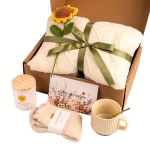 Sunflower Themed Cozy <b>Gift</b> Basket Set with Throw Blanket Tumbler Scented Candle and Socks for Women - Product Image 5