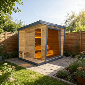 Cabine de sauna traditionnelle de luxe pour l'extérieur, sauna <span class=keywords><strong>carré</strong></span> en bois massif avec porte en verre trempé - Product Image 3