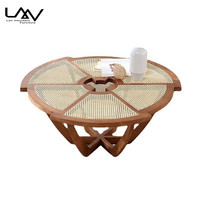 Table basse ronde en bois massif nordique, table basse en bois de rotin tissé moderne pour salon, meubles