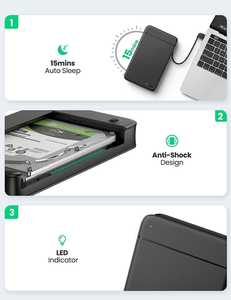 Boîtier de <span class=keywords><strong>disque</strong></span> <span class=keywords><strong>dur</strong></span> USB C UGREEN, USB 3.1 Gen 1 vers SATA III 5 Gbps pour <span class=keywords><strong>SSD</strong></span> et HDD 2,5 pouces, 9,5 mm, 7 mm, boîtier de <span class=keywords><strong>disque</strong></span> <span class=keywords><strong>dur</strong></span> <span class=keywords><strong>externe</strong></span> - Product Image 6