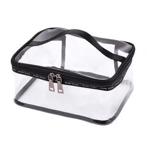 Trousse de maquillage transparente Portable, sac de voyage Transparent à fermeture éclair étanche pour cosmétiques sac de toilette avec poignée 1 pièce