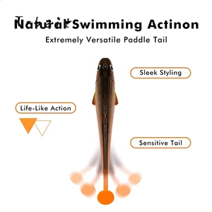 Brochet <span class=keywords><strong>carpe</strong></span> tête de gabarit pré-gréé queue de pagaie souple en plastique leurres de pêche artificiels appâts pour truite basse - Product Image 5