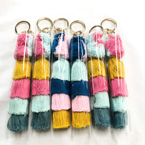 5 couches <span class=keywords><strong>rouge</strong></span> <span class=keywords><strong>pompon</strong></span> gland <span class=keywords><strong>porte</strong></span>-clés en peluche <span class=keywords><strong>porte</strong></span>-clés pour sac à main et sac fourre-tout embellissement de gland coloré - Product Image 4