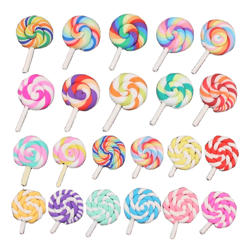 wholesale rainbow color round swirl sugar lolly lollipop polymer clay craft for decoration