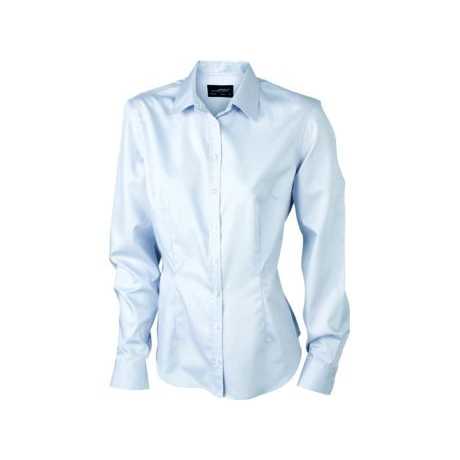 Ladies' Long-Sleeved Blouse-Embroidered Floral Pattern Easy-Care Satin Silk Poplin; Loose Fit for Business and City Size XL