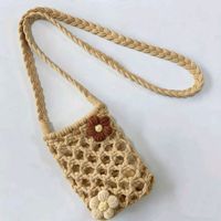 Tas Selempang Anyaman Motif Bunga 2026, Tas Ponsel Rajut Tangan, Tas Pantai Liburan, Kantong Ponsel Anyaman