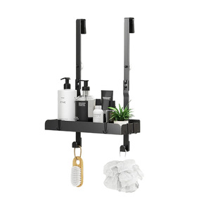 Bathroom <b>Storage</b> Rack Double Layer Black Wall Mounted <b>Shower</b> Gel Shampoo Holder Rectangular Durable 8-11.9in Depth - Product Image 5
