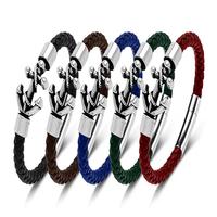 Bracelet en cuir tressé avec fermoir magnétique en forme d'ancre, nouvelle mode en gros, élégant, accessoires de bijoux, bracelet, jonc