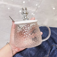 Ins Style 3D ours portable tasse en verre tasses en verre pour boire 15oz sublimation ménage verre lait thé tasses à café avec couvercle