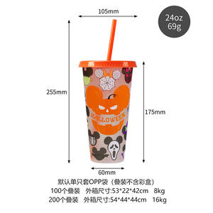 20.24 millones de vasos de plástico frío de una sola capa con pajita, que cambian de color, con diseño de calabaza fantasma, para el Festival Sagrado. - Product Image 4