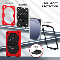 Étui robuste anti-chute WESOROL pour Samsung Tab A11 Plus/A9 Plus 11 pouces avec support rotatif à 360°, dragonne et bandoulière, rouge et noir