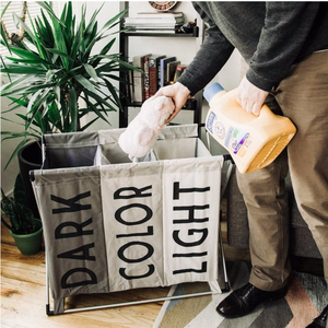 HOMEST Laundry Basket 3 Sections, Large Dirty Clothes Hamper Sorter for Bathroom, Foldable Hamper Divided, Multicolor - Product Image 1