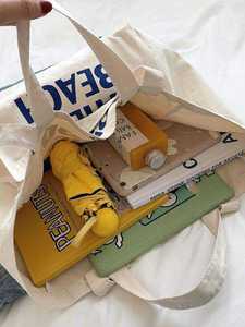 Canvas <b>Tote</b> <b>Bags</b> with Letter Pattern Silk Printing <b>Zipper</b> Closure Foldable Design Long Handle Large Capacity Eco Brand - Product Image 3