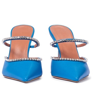 Mules bleues pour femmes, de haute qualité, à bout pointu, talons hauts de luxe avec strass, chaussures pour femmes - Product Image 2