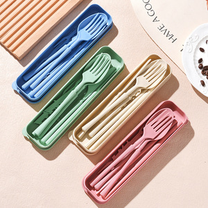 Juego de Cubiertos de Paja de Trigo, Portátil, con Tapa, Ecológico, Cuchillo, Tenedor, Cuchara, Palillos, para Camping - Product Image 3