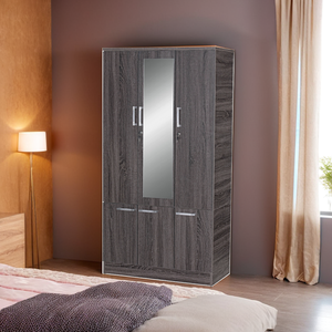 Armario de Madera Contrachapada Resistente en Color Blanco/Roble Oscuro con Espejo Antimoho y Estante Completo para un Amplio Almacenamiento en Dormitorios y Hoteles - Product Image 3